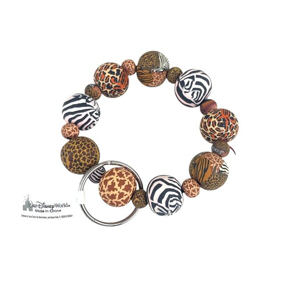 Disney Animal Print Beaded Keychain Bracelet Safari Inspired Beads & Keyring - Picture 4 of 6